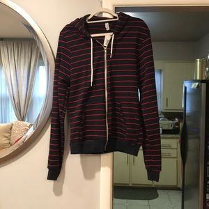 Black and blue striped unisex hoodie